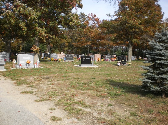 Tombstones and trees around Jack Deltuvia's gravesite
